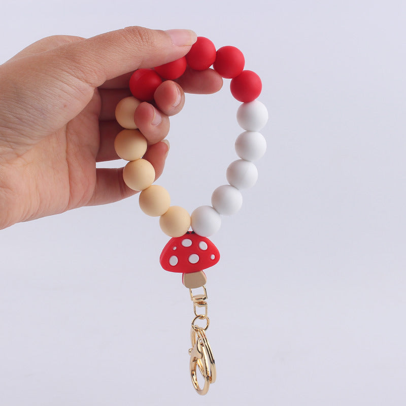 Wholesale Cartoon Silicone Mushroom Beaded Wrist Keychain